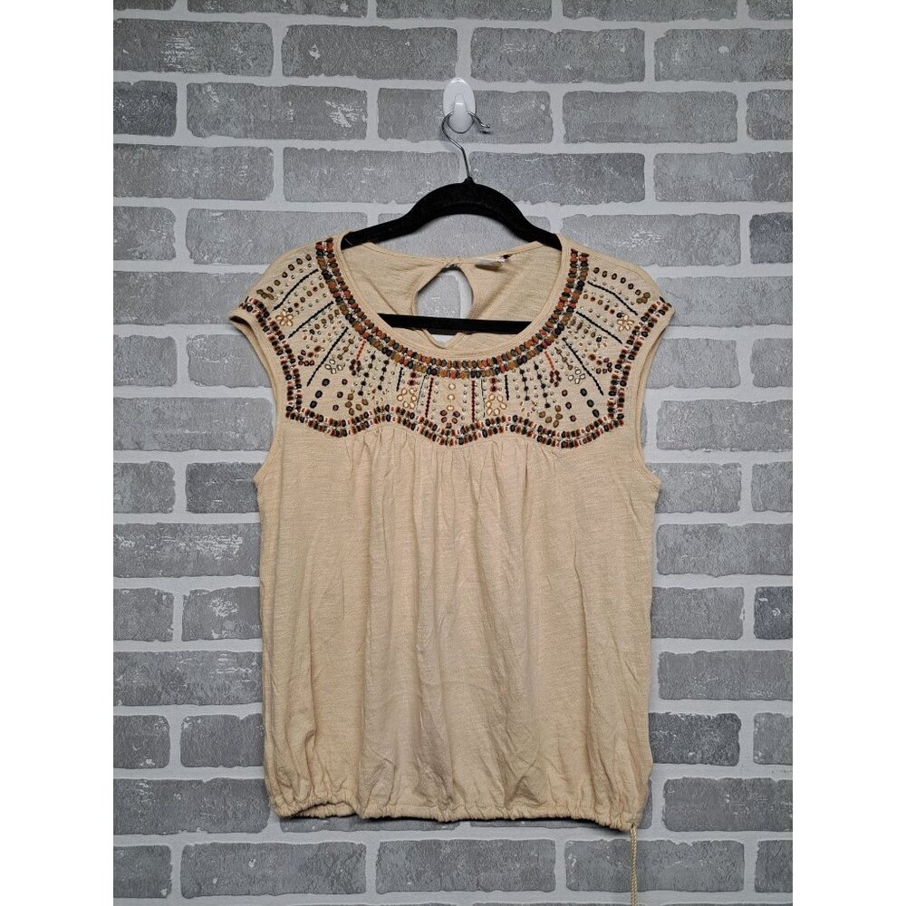 Embroidered Boho Top With Tassel Drawstring Hem‎ & Keyhole Back - Picture 6 of 14